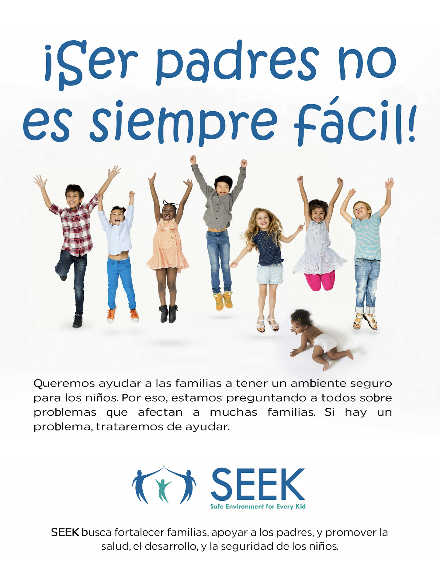 Image with text about SEEK helping families in Spanish
